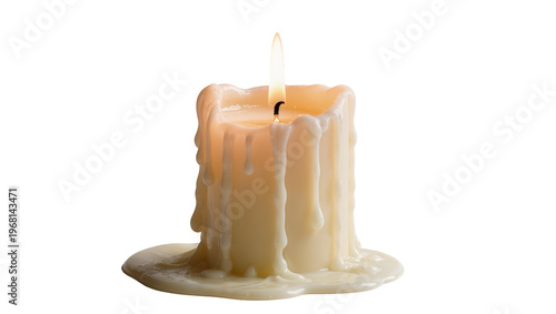 Cuadro en lienzo Melting white candle with dripping wax, isolated on transparent background