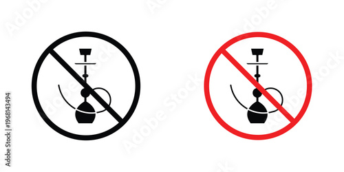 No hookah sign in doodles flat and line stroke pack