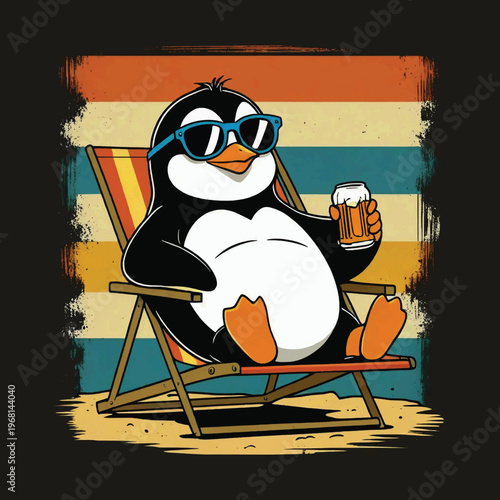 Relaxed Penguin Sunglasses Beer Vintage Graphic Tee Design