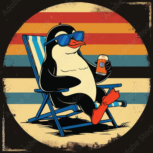 Relaxed Penguin Sunglasses Beer Vintage Graphic Tee Design