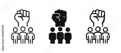 Raised Fist and People Icon Set for Protest and Solidarity, Unity and Revolution Symbol