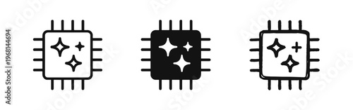 Sparkling Microchip Icon Set, Clean and Optimized Tech Symbol, Performance Enhancement Graphic