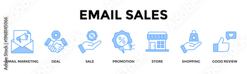 Email Sales Banner Web Icon Set Collection Pack Vector Illustration Concept For Convert Email Campaigns Into Store Sales With Trust And Promotional Offers