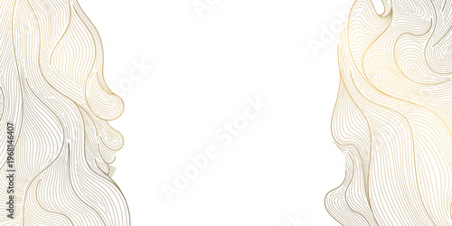 Luxury abstract gold wave pattern, elegant line art on white background. Japanese and Chinese vector design, smooth curves, flowing silk texture, premium frames, wallpapers, fabric prints.