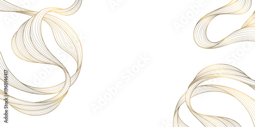 Luxury abstract gold wave pattern, elegant line art on white background. Japanese and Chinese vector design, smooth curves, flowing silk texture, premium frames, wallpapers, fabric prints.