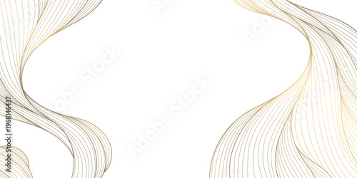 Luxury abstract gold wave pattern, elegant line art on white background. Japanese and Chinese vector design, smooth curves, flowing silk texture, premium frames, wallpapers, fabric prints.