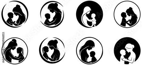 Loving mothers embracing children in tender moments of affection