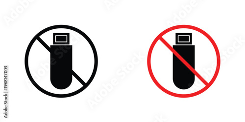 No USB flash drive sign in doodles flat and line stroke pack