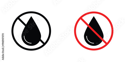 No Water drop sign in doodles flat and line stroke pack