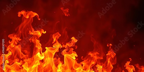 Fiery orange and yellow flames engulfing the background, intense heat and flickering light,  color,  heat