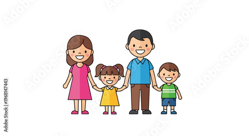 Happy cartoon parents and children bonding in a cheerful illustration of family unity