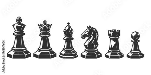 Chess icons set vector. classic strategy game pieces, clean flat design.