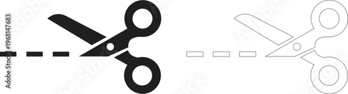 Black scissors cutting a dashed line with a sketchy pair beside