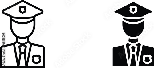 Police icon in doodles flat and line stroke pack