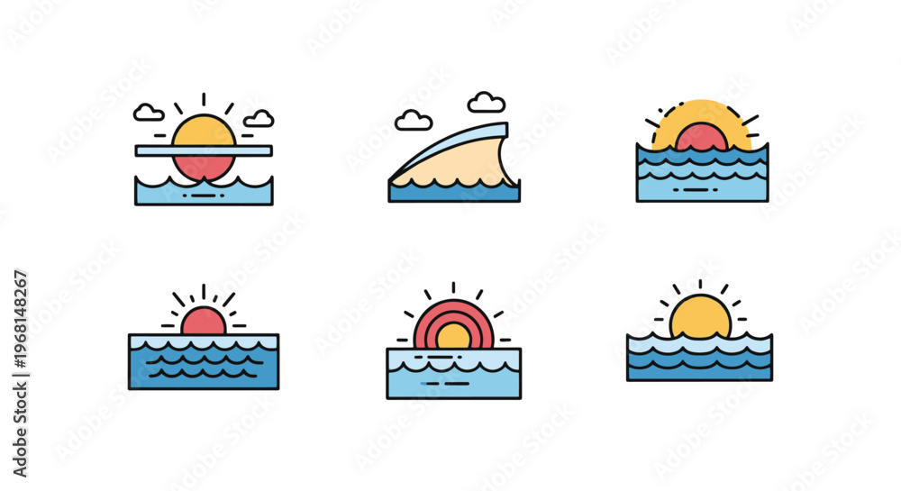 Fototapeta premium High Tide Line art vector set modern colorful shapes illustration