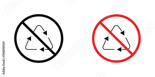 Recycle prohibition sign in doodles flat and line stroke pack
