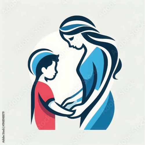 Mother and Child Holding Hands Logo Illustration. Stylized Icon of Family Love, Care, and Strong Parenting Bond.