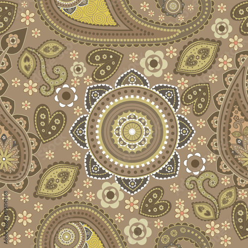 Seamless vintage floral pattern with ornate geometric flowers in decorative textile style