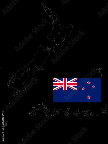 Line art New Zealand political vector country map design with flag showing territory of geographical border