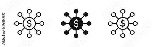 Financial Network and Distribution Icon Set - Dollar Money Connections and Decentralized Finance Symbol