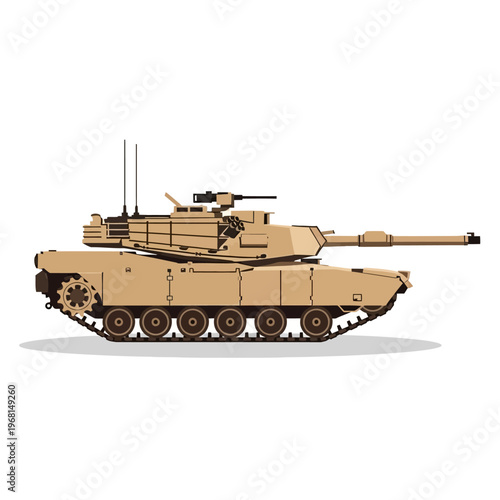 Military Main Battle Tank Illustration Standing Static on White Background for Army Day Celebrations