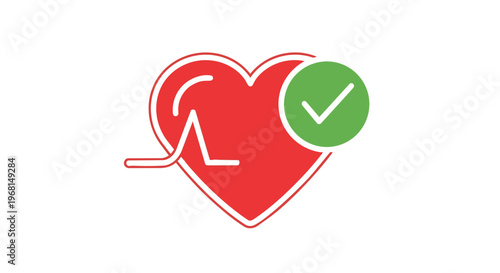 Optimal heart health confirmed through a crisp graphic featuring a red heart, an active ECG rhythm, and a positive green checkmark for wellness