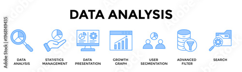 Data Analysis Banner Web Icon Set Collection Pack Vector Illustration Concept For Turn Raw Data Into Actionable Insights Through Analysis And Visualization