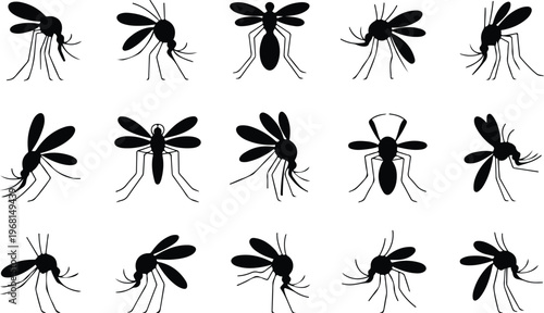 Mosquito Silhouette Icon Collection Set