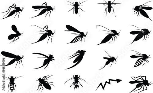 Mosquito Silhouette Icon Collection Set