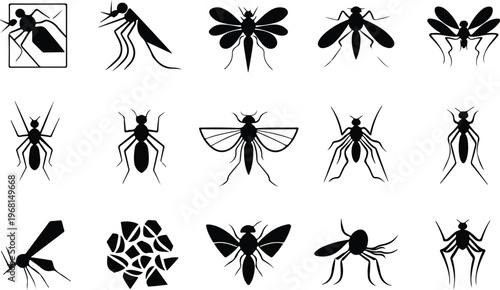 Mosquito Silhouette Icon Collection Set