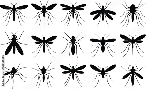 Mosquito Silhouette Icon Collection Set