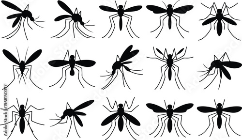 Mosquito Silhouette Icon Collection Set
