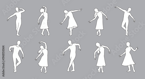 Hand-Drawn Dance Silhouettes – Fluid Movement CAD Illustrations