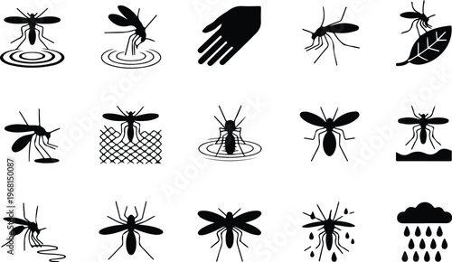 Mosquito Silhouette Icon Collection Set
