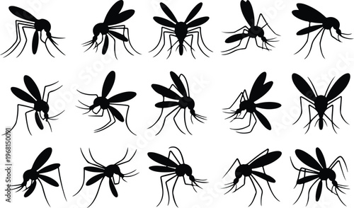 Mosquito Silhouette Icon Collection Set
