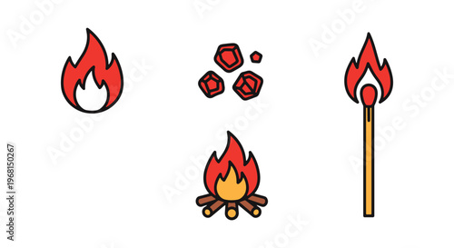Fire Line art vector set simple abstract color design
