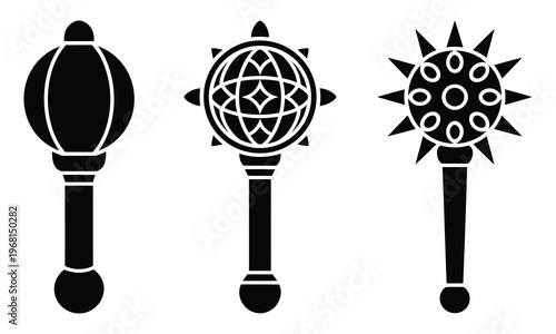 Gada Mace Weapon Icons Hindu Silhouette Mythology Martial Strength Ancient Armor Battle War Divine Vector Illustration Design Isolated Background