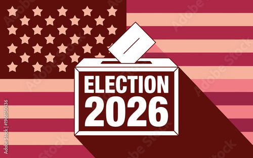 American flag background with election 2026 ballot box and stars