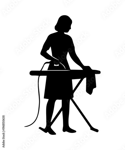 Woman ironing clothes on an ironing board silhouette