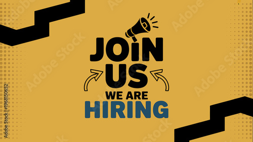 Colorful graphic design hiring announcement with megaphone and arrows