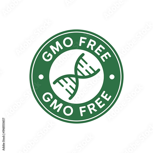 GMO Free Certification Logo with Broken DNA Symbol Design