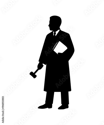 Man in silhouette holding gavel, representing law, justice, or auction