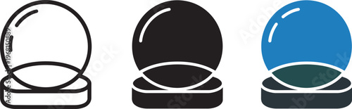 Set Of Three Crystal Ball Icons In Outline, Solid Black, And Colored Styles