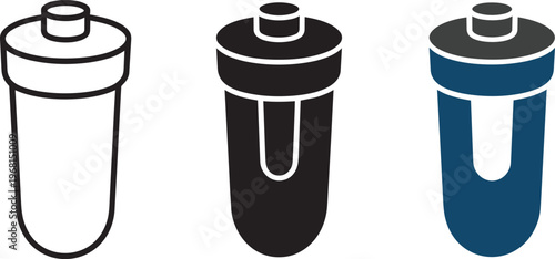 Set Of Three Filter Cartridges In Outline, Solid Black, And Blue Styles