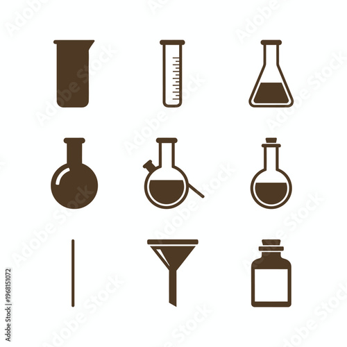 Brown laboratory glassware and equipment.