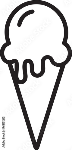 Simple ice cream cone illustration, minimalistic black and white style, capturing the essence of the classic summer treat.