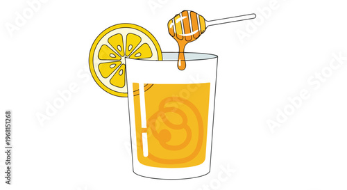 Refreshing golden honey and zesty lemon beverage illustration for natural wellness and soothing comfort