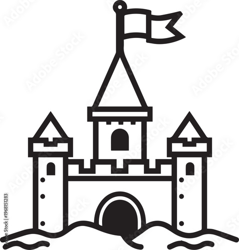 A majestic castle illustration with a flag fluttering proudly atop a fortified tower, evoking a sense of history, fantasy and security.