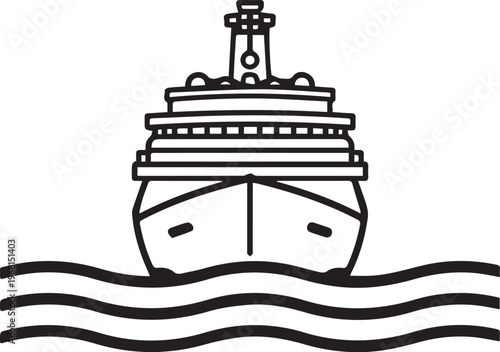 A stylized line drawing of a majestic ship gracefully gliding through the open sea, symbolizing travel and exploration.