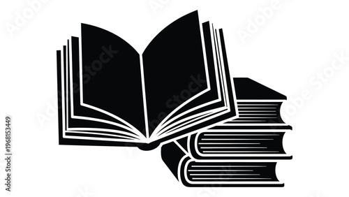 A stack of open and closed books is depicted in a stark minimalist style creating a striking silhouette high quality professional
